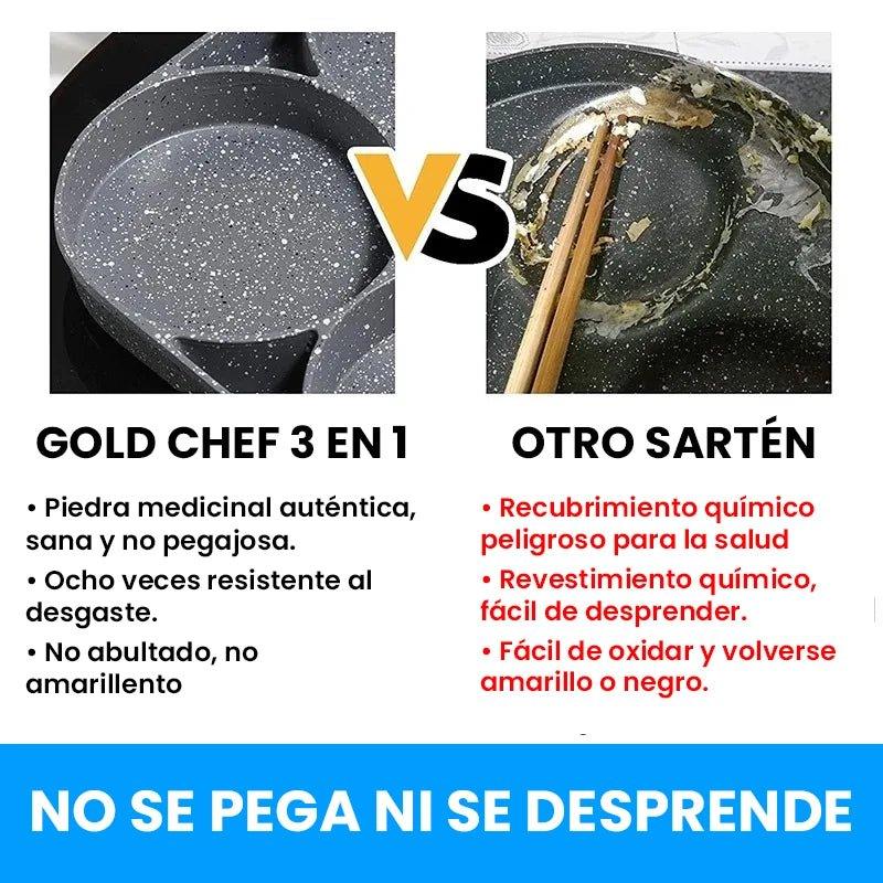 Sartén Antiadherente 3 en 1 Gold Chef® - Casas Latam